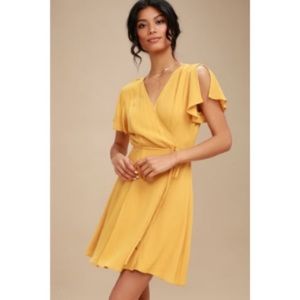 Lulus Harbor Point Mustard Yellow Wrap Dress
